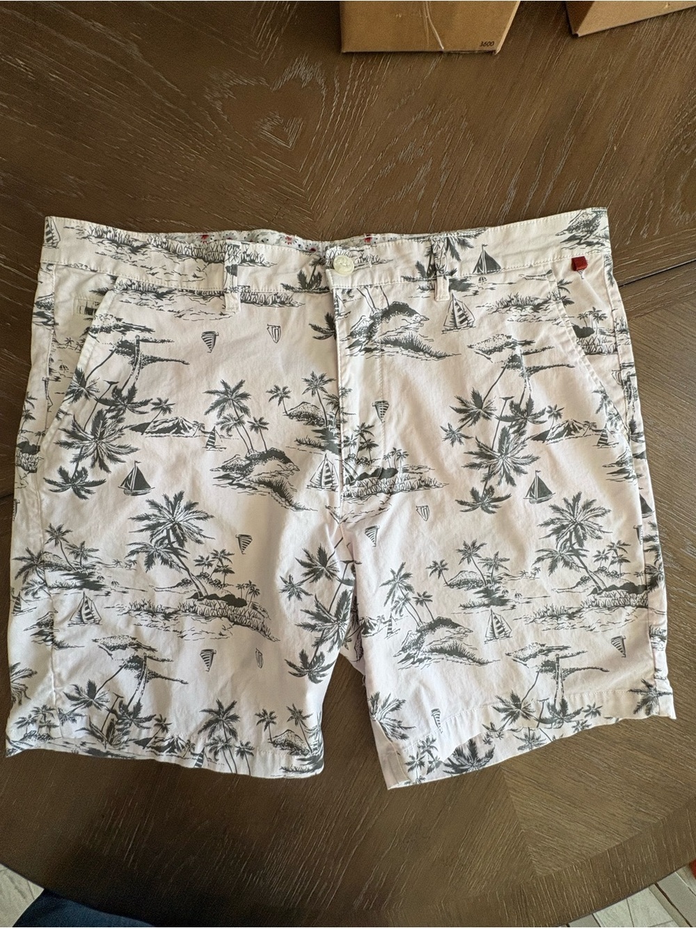 Denim & Flower White Shorts with Red and Black Floral Speckle